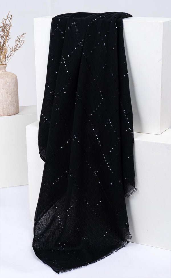 Sequins Grid Hijabs - Black