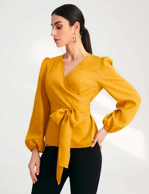 Cross Neck Tops - Yellow Shirts & Tops - The Hijab Company