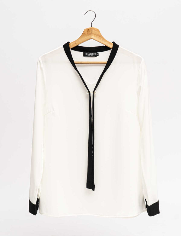 Stiped Flip Tops - White & Black Shirts & Tops - The Hijab Company