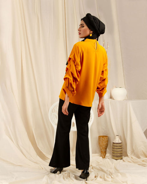 Beaded Neck and Ruffle Sleeves Shirt - The Hijab Company