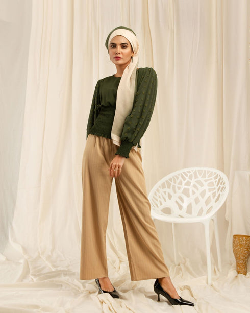 Ribbed Waist Puffy Sleeves Top - The Hijab Company