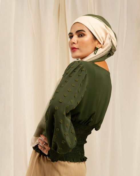 Ribbed Waist Puffy Sleeves Top - The Hijab Company