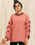 Beaded Neck and Ruffle Sleeves Shirt - The Hijab Company