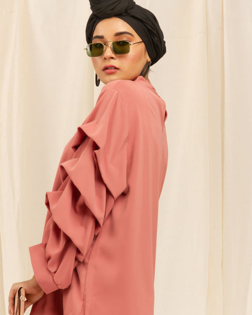 Beaded Neck and Ruffle Sleeves Shirt - The Hijab Company