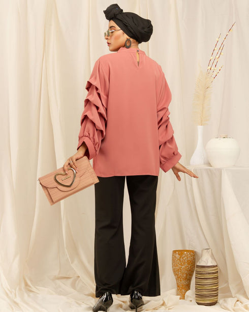 Beaded Neck and Ruffle Sleeves Shirt - The Hijab Company